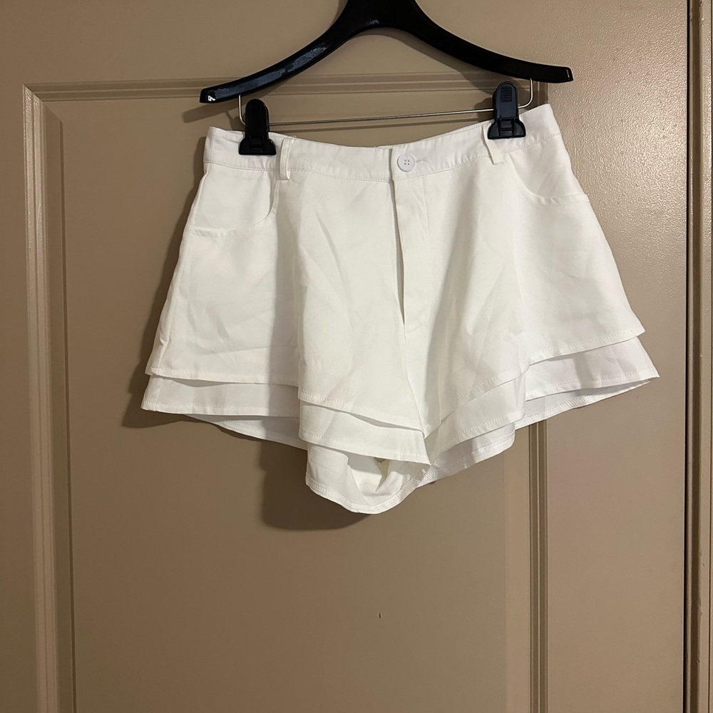 Women's White Layered Shorts